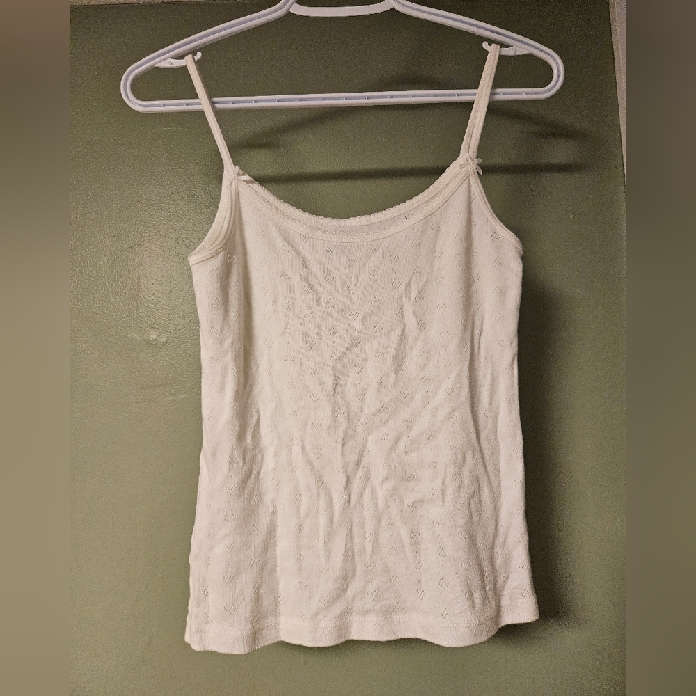 Brandy Melville Pointelle White Tank w/ Bows & Lace Trim